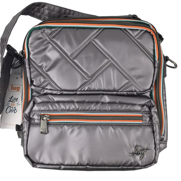 NWT Lug Wrangler Crossbody Bag Metallic Pearl Grey Silver RFID Built In Wallet - Picture 1 of 15